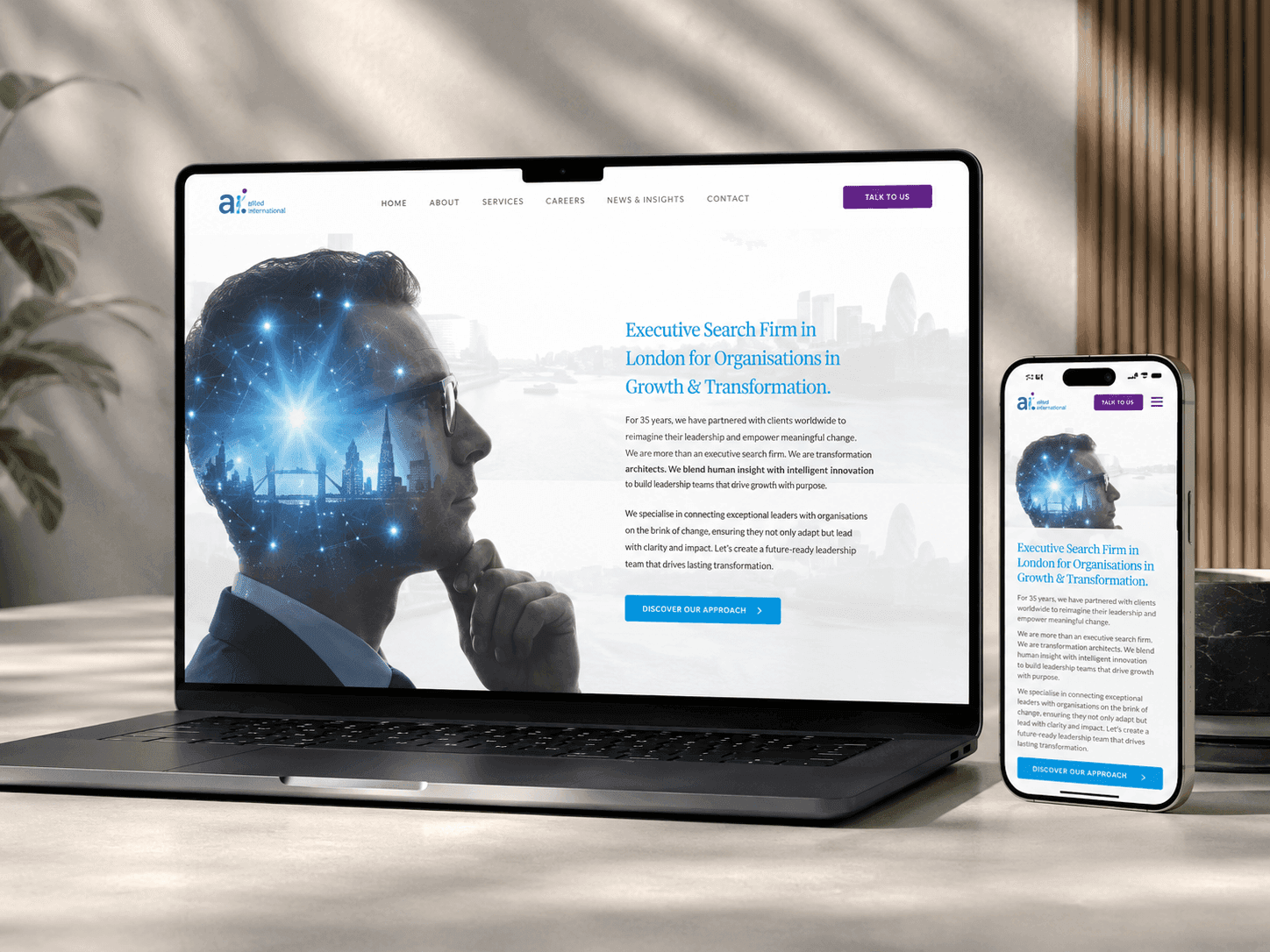 Adastrum Consulting website and journal in a desktop browser mockup