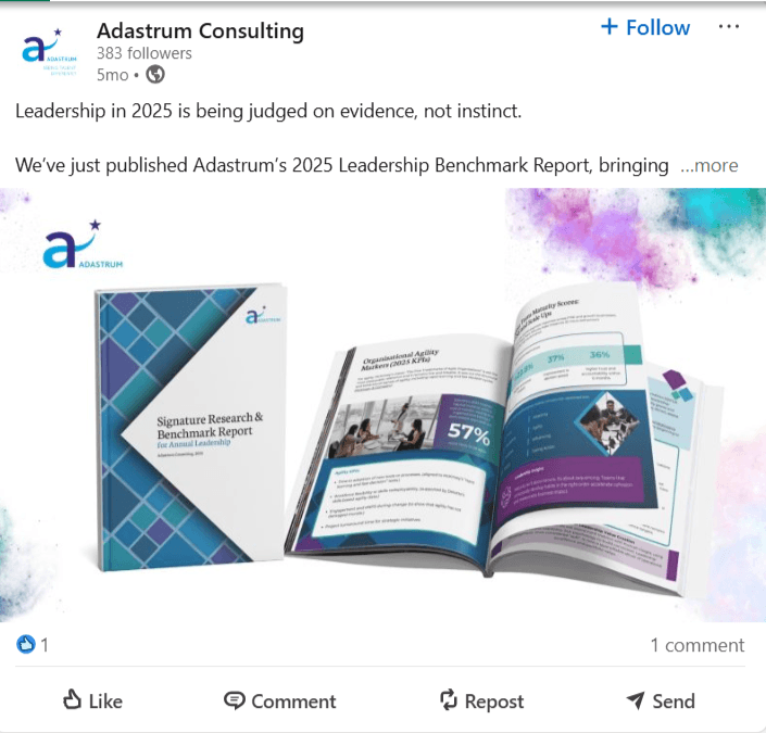 Adastrum LinkedIn post announcing the Signature Research and Benchmark Report