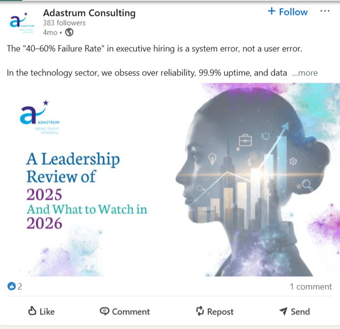 Adastrum LinkedIn post introducing A Leadership Review of 2025 and what to watch in 2026