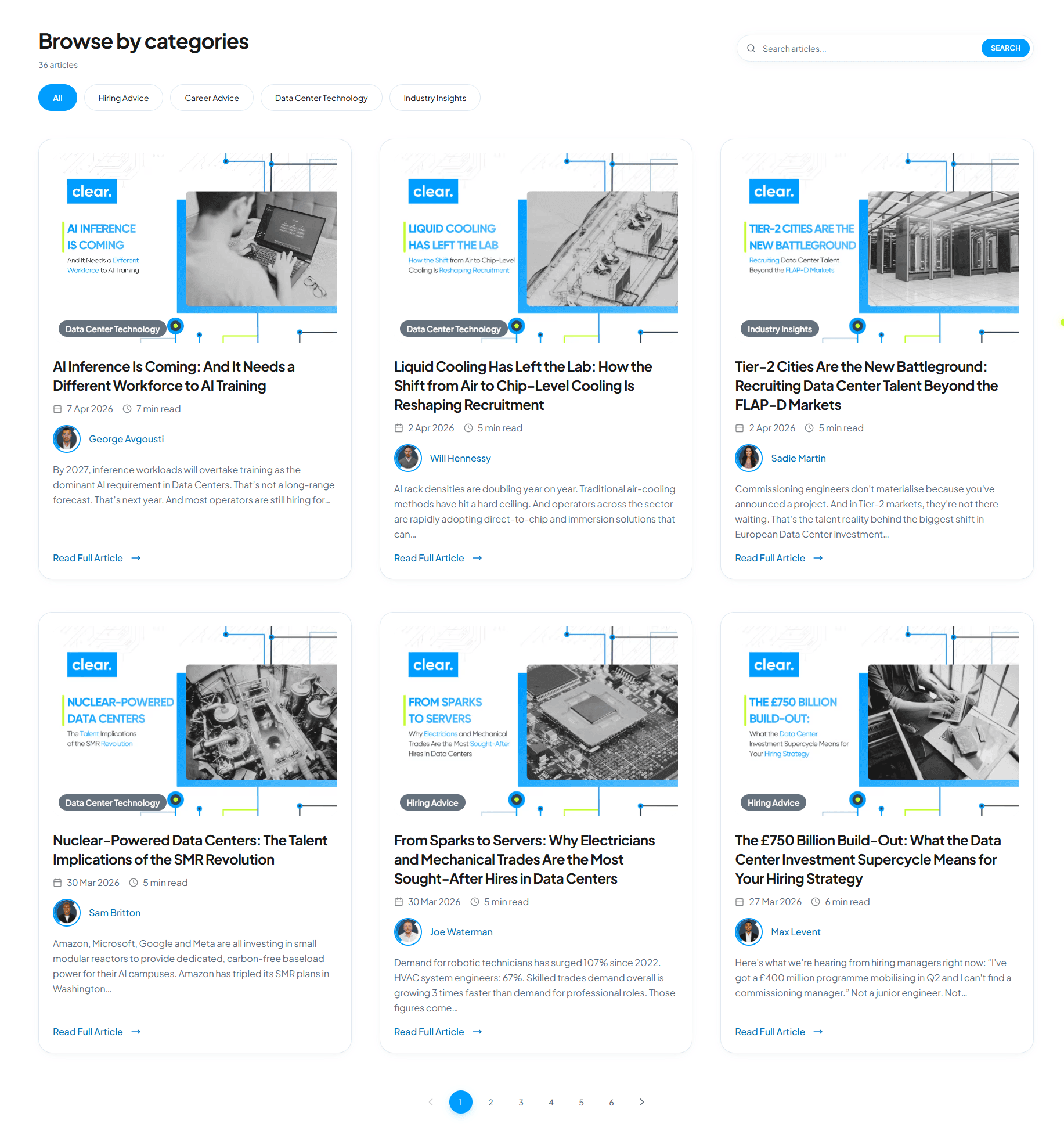 Clear Recruitment blog category index with thirty plus articles across hiring, career, technology and industry insight