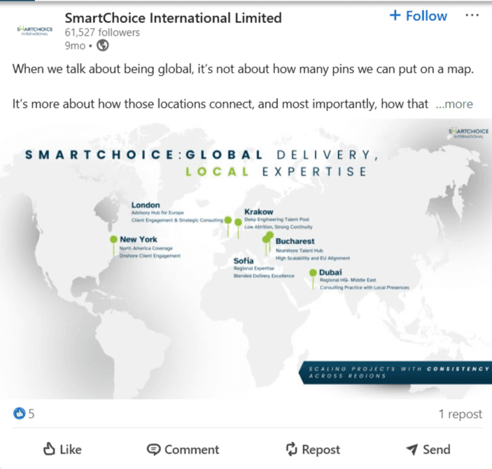 SmartChoice thought leadership piece on global delivery and local expertise across eight markets